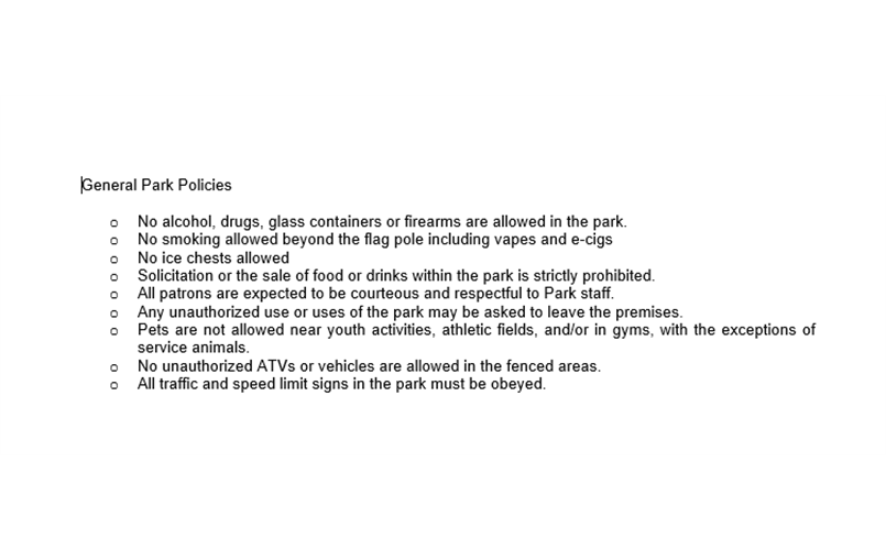 General Park Rules